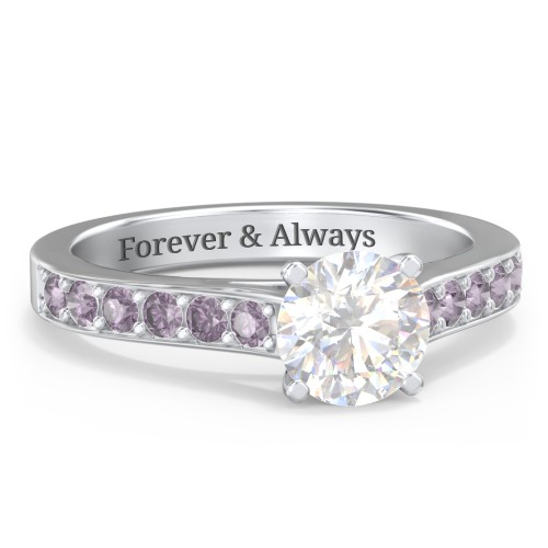 Elegant Duchess Ring with Shoulder Accents – Sterling Silver with Lab Diamond and Alexandrite