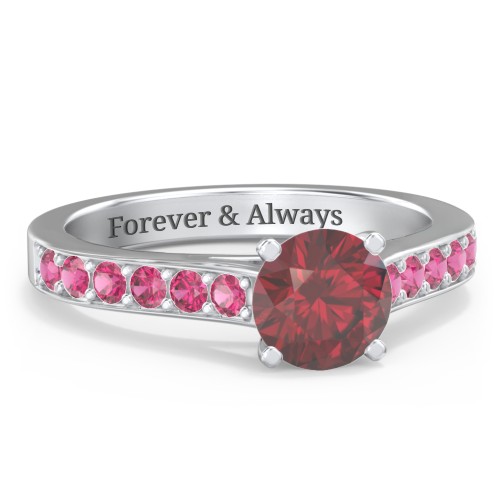 Elegant Duchess Ring with Shoulder Accents – Sterling Silver with Ruby
