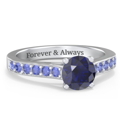 Elegant Duchess Ring with Shoulder Accents – Sterling Silver with Blue Sapphire
