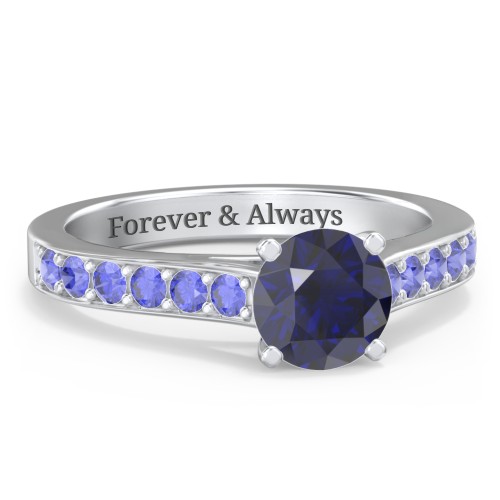 Elegant Duchess Ring with Shoulder Accents – Sterling Silver with Blue Sapphire