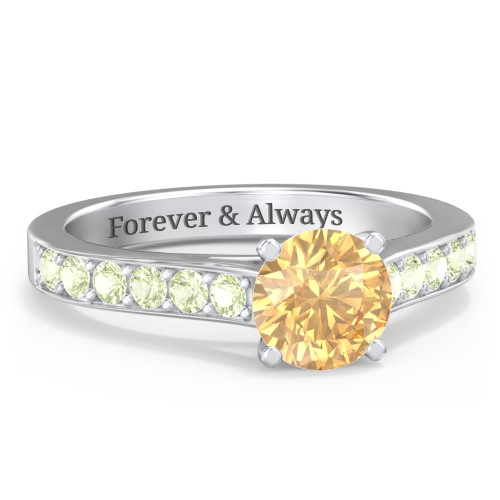 Elegant Duchess Ring with Shoulder Accents – Sterling Silver with Fancy Yellow Premium Zirconia and Peridot