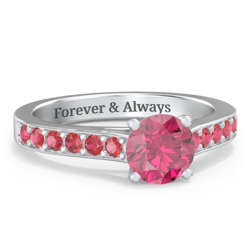 Elegant Duchess Ring with Shoulder Accents – Sterling Silver with Red Premium Zirconia and Garnet