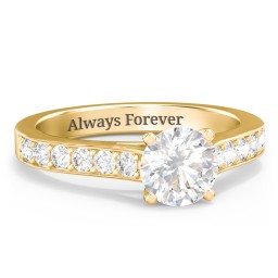 Elegant Duchess Ring with Shoulder Accents in 10K Solid Yellow Gold with White Premium Zirconia and Diamond