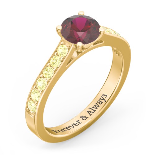 Elegant Duchess Ring with Shoulder Accents – 10K Yellow Gold with Ruby and Citrine