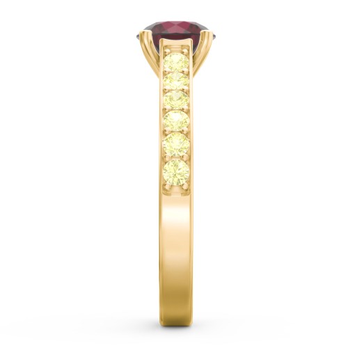 Elegant Duchess Ring with Shoulder Accents – 10K Yellow Gold with Ruby and Citrine