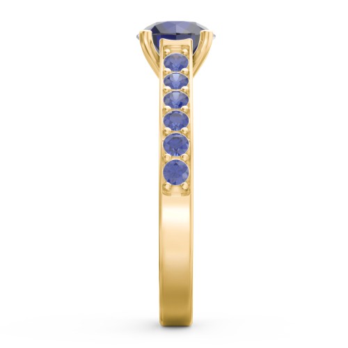 Elegant Duchess Ring with Shoulder Accents – 10K Yellow Gold with Blue Sapphire