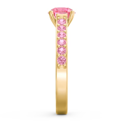 Elegant Duchess Ring with Shoulder Accents – 10K Yellow Gold with Morganite and Pink Tourmaline