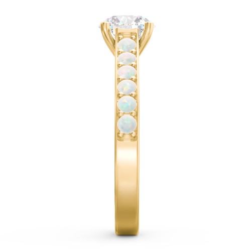 Elegant Duchess Ring with Shoulder Accents – 10K Yellow Gold with White Premium Zirconia and Opal