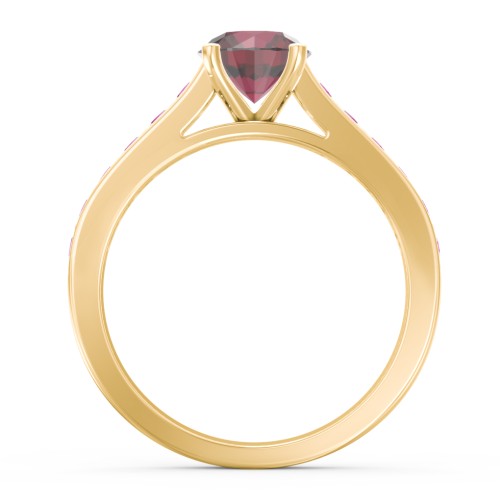 Elegant Duchess Ring with Shoulder Accents – 10K Yellow Gold with Ruby