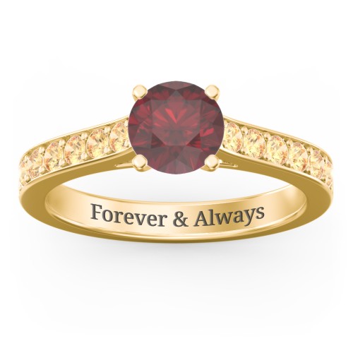 Elegant Duchess Ring with Shoulder Accents – 10K Yellow Gold with Ruby and Citrine
