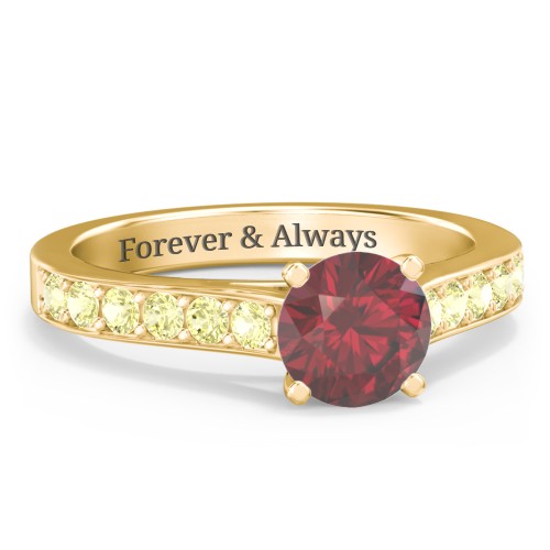 Elegant Duchess Ring with Shoulder Accents – 10K Yellow Gold with Ruby and Citrine
