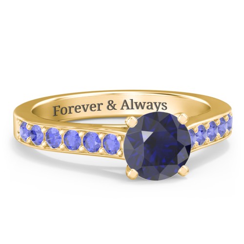 Elegant Duchess Ring with Shoulder Accents – 10K Yellow Gold with Blue Sapphire