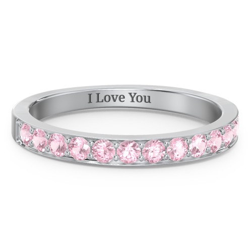 Classic Half Eternity Ring – Sterling Silver with Pink Tourmaline