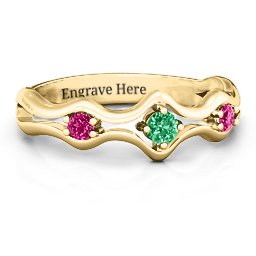 Wavy Trio Ring in 10K Solid Yellow Gold with Emerald and Ruby