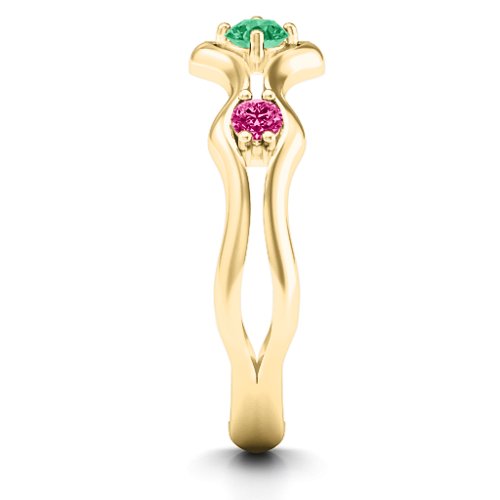 Wavy Trio Ring – 10K Yellow Gold with Emerald and Ruby