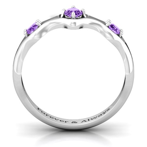 Wavy Trio Ring – Sterling Silver with Amethyst
