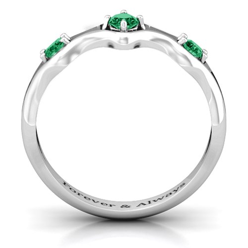 Wavy Trio Ring – Sterling Silver with Emerald