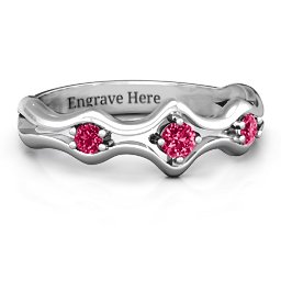 Wavy Trio Ring in 925 Sterling Silver with Ruby