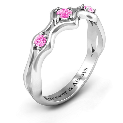 Wavy Trio Ring – Sterling Silver with Pink Tourmaline