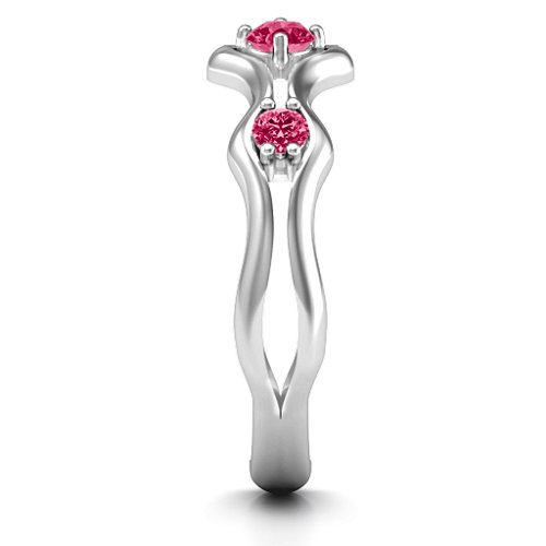 Wavy Trio Ring – Sterling Silver with Ruby