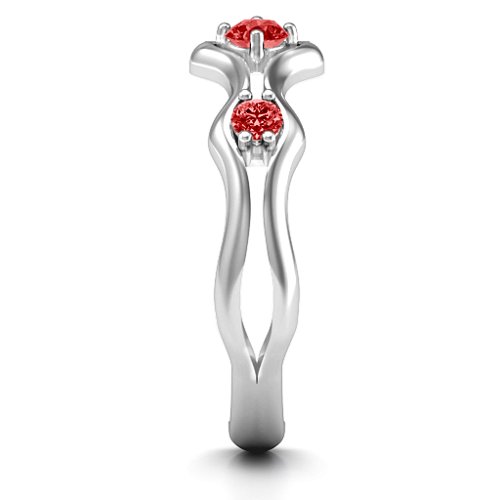 Wavy Trio Ring – Sterling Silver with Garnet