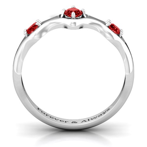 Wavy Trio Ring – Sterling Silver with Garnet