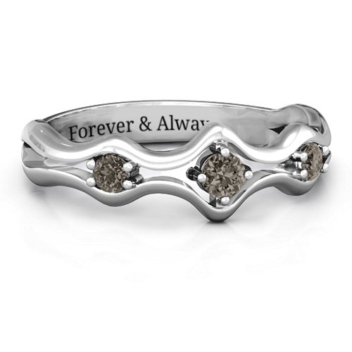 Wavy Trio Ring – Sterling Silver with Smokey Quartz