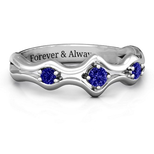 Wavy Trio Ring – Sterling Silver with Blue Sapphire