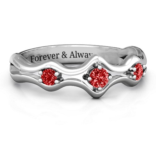 Wavy Trio Ring – Sterling Silver with Garnet
