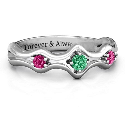 Wavy Trio Ring – Sterling Silver with Emerald and Ruby