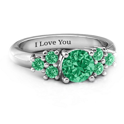 Flourish Engagement Ring – Sterling Silver with Green Premium Zirconia and Emerald