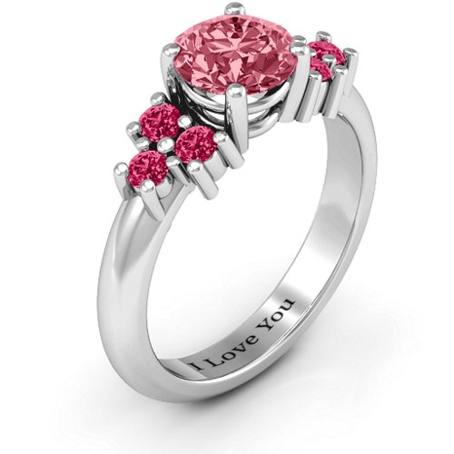 Flourish Engagement Ring – Sterling Silver with Red Premium Zirconia and Ruby