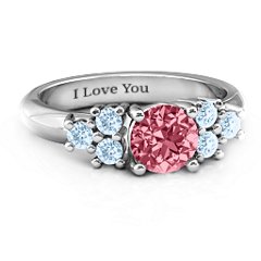 Flourish Engagement Ring – 10K White Gold with Red Premium Zirconia and Aquamarine