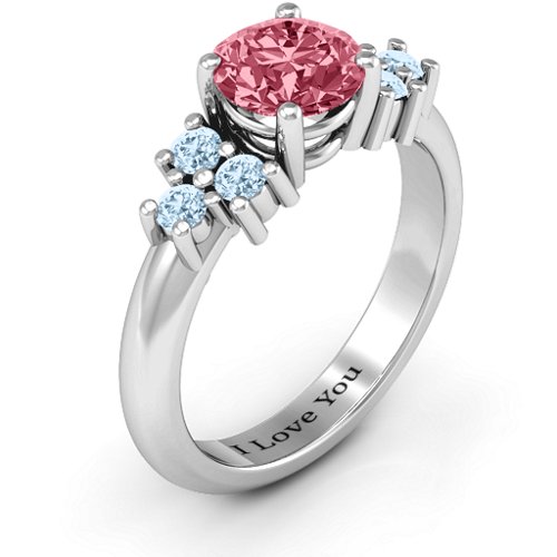 Flourish Engagement Ring – 10K White Gold with Red Premium Zirconia and Aquamarine