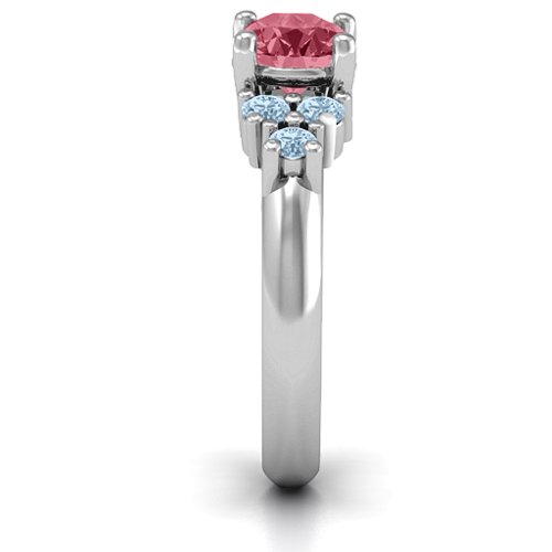 Flourish Engagement Ring – 10K White Gold with Red Premium Zirconia and Aquamarine