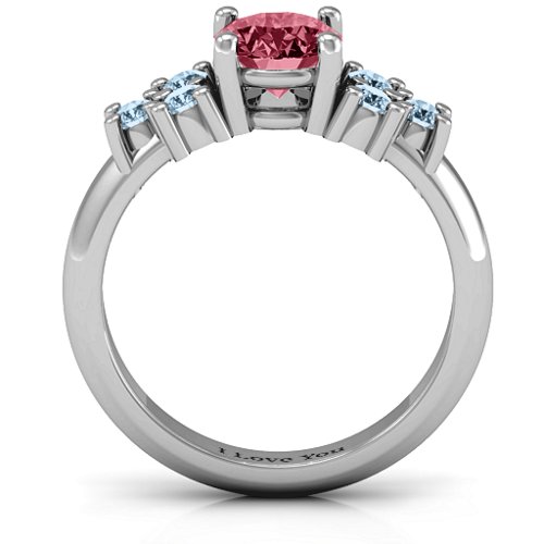 Flourish Engagement Ring – 10K White Gold with Red Premium Zirconia and Aquamarine