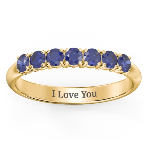 Band of Eternity Ring – 10K Yellow Gold with Blue Sapphire
