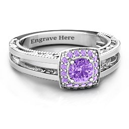 Intricate Love Ring in 925 Sterling Silver with Amethyst and Amethyst Premium Zirconia