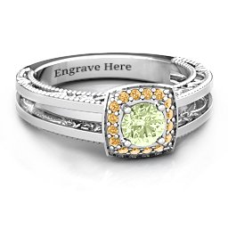 Intricate Love Ring in 925 Sterling Silver with Peridot and Fancy Yellow Premium Zirconia