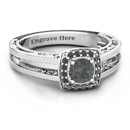 Intricate Love Ring in 925 Sterling Silver with Alexandrite and Black Premium Zirconia