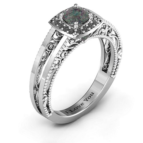 Intricate Love Ring – Sterling Silver with Alexandrite and Black Premium Zirconia