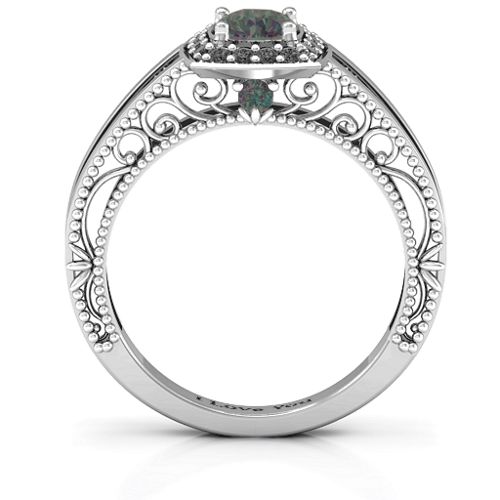 Intricate Love Ring – Sterling Silver with Alexandrite and Black Premium Zirconia