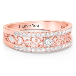 Mesmeric Love Ring in 10K Solid Rose Gold with Cubic Zirconia and White Premium Zirconia