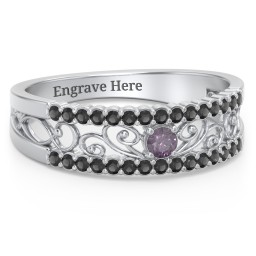 Mesmeric Love Ring in 925 Sterling Silver with Alexandrite and Black Premium Zirconia