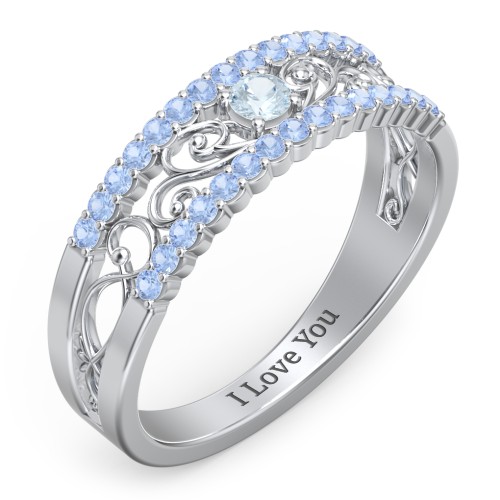 Mesmeric Love Ring – Sterling Silver with Aquamarine and Fancy Blue Premium Zirconia