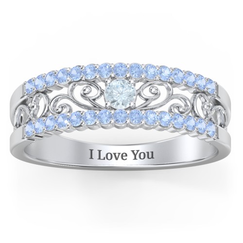 Mesmeric Love Ring – Sterling Silver with Aquamarine and Fancy Blue Premium Zirconia