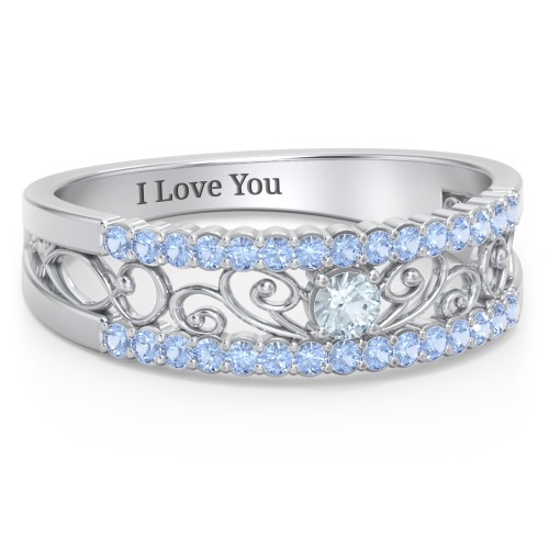 Mesmeric Love Ring – Sterling Silver with Aquamarine and Fancy Blue Premium Zirconia