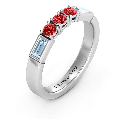 Charmed by Love Ring – 10K White Gold with Garnet and Aquamarine