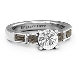Andrea Engagement Ring in 925 Sterling Silver with White Premium Zirconia and Smokey Quartz