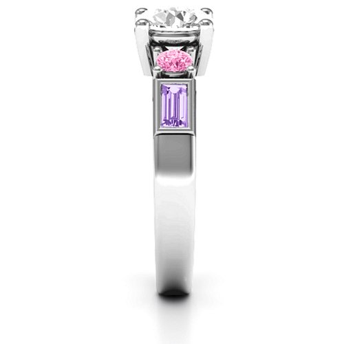 Andrea Engagement Ring – Sterling Silver with White Premium Zirconia, Pink Tourmaline, and Amethyst